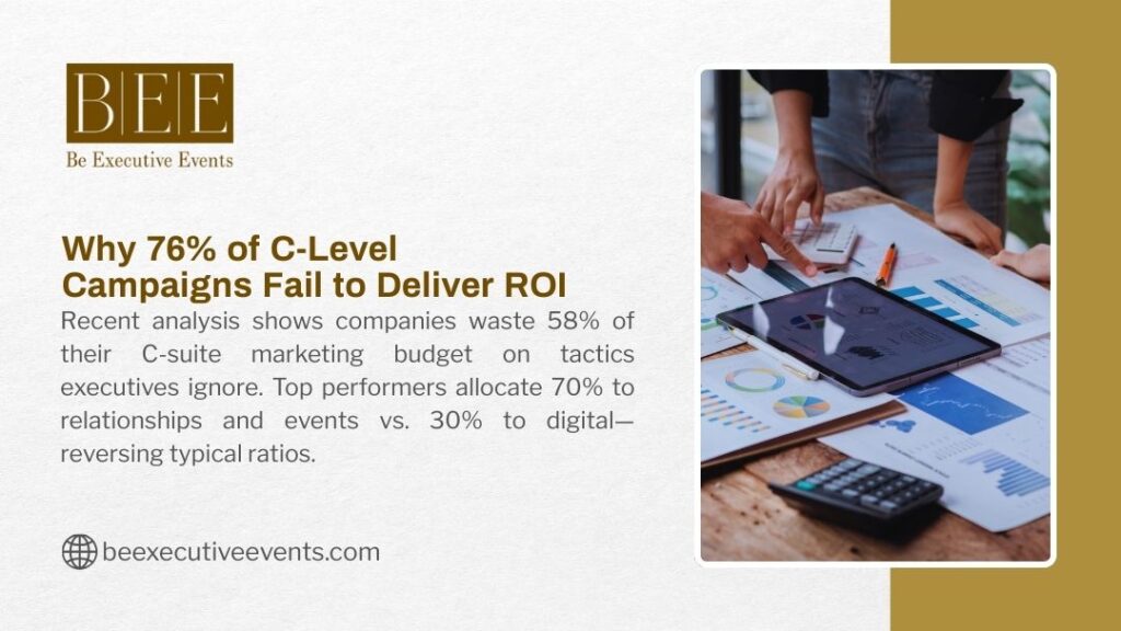 C-level campaigns ROI analysis with marketing data, charts, and business strategy documents on desk
