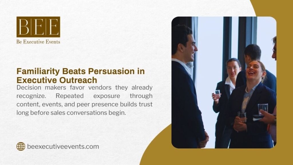 Group of smiling business professionals networking at an executive event, holding drinks and engaging in casual conversations to build familiarity and trust.