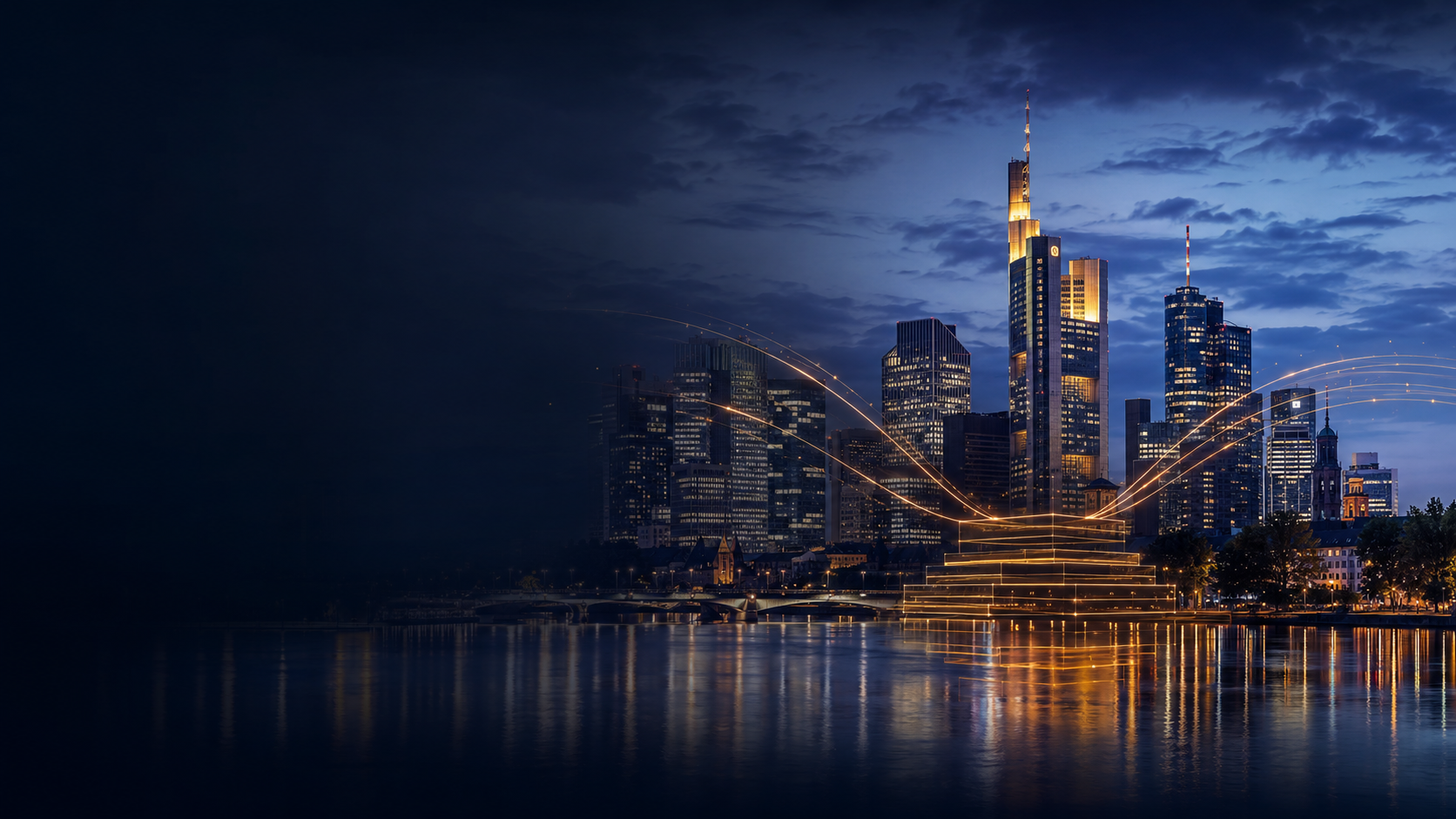 Frankfurt skyline with unified platform pathways